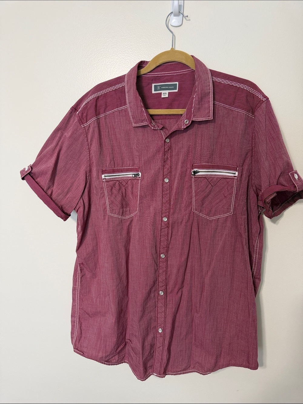 INC International Concepts Men's Short-Sleeve Button-Up Shirt - Burgundy